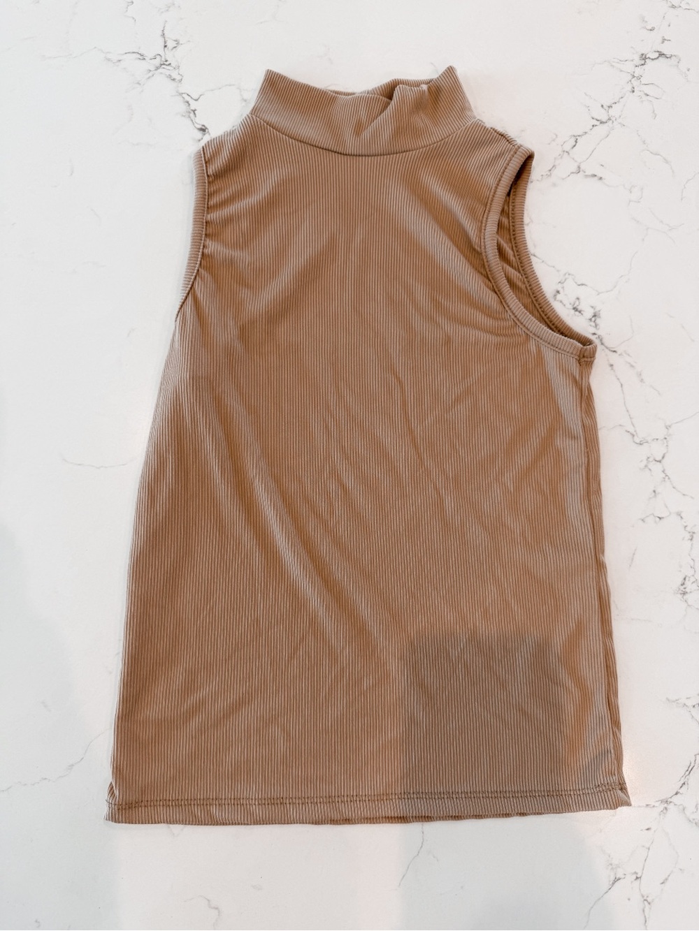 Sleeveless Ribbed Mock Neck Top - Taupe